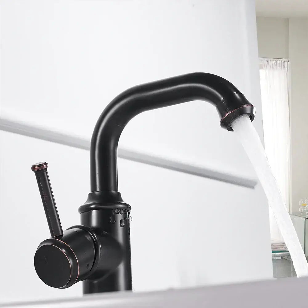 Antique black brass bathroom faucet single handle hot cold water mixer