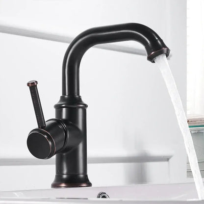 Antique black brass bathroom faucet single handle hot cold water mixer