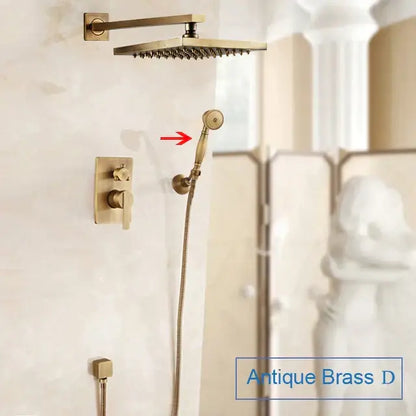 Antique black brass bathroom rain shower system with handheld sprayer