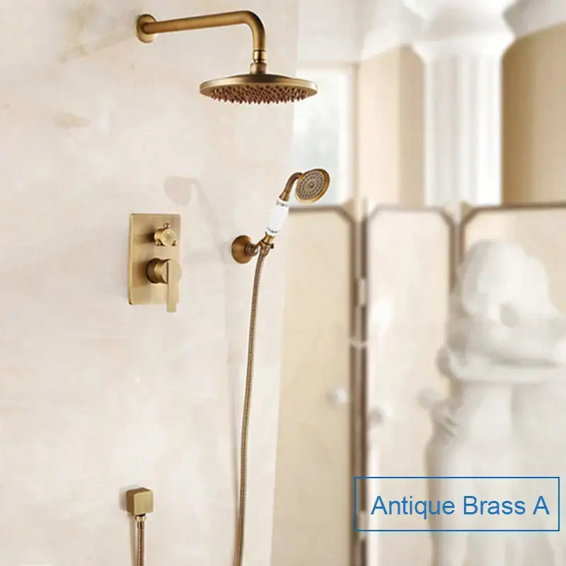 Antique black brass bathroom rain shower system with handheld sprayer