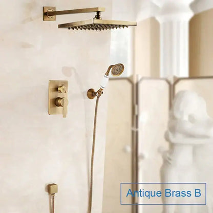 Antique black brass bathroom rain shower system with handheld sprayer