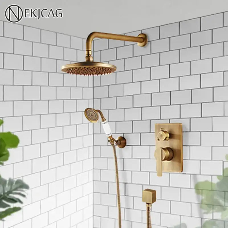 Antique black brass bathroom rain shower system with handheld sprayer