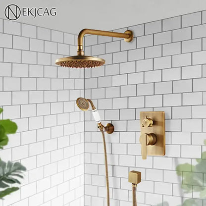 Antique black brass bathroom rain shower system with handheld sprayer
