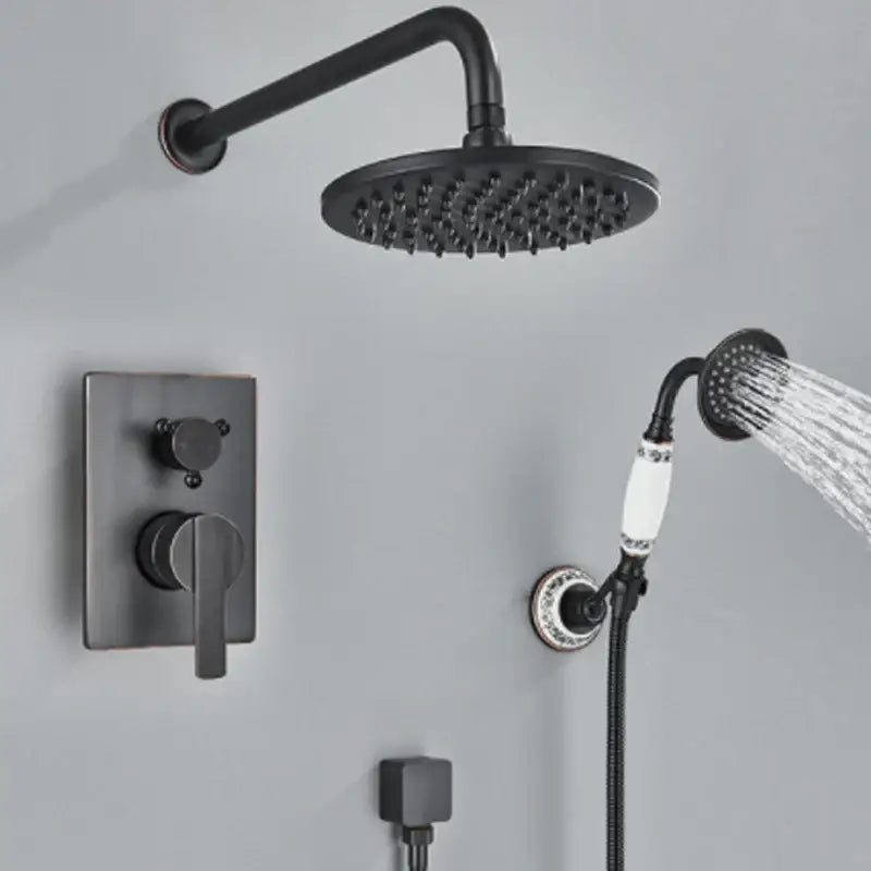 Antique black brass bathroom rain shower system with handheld sprayer