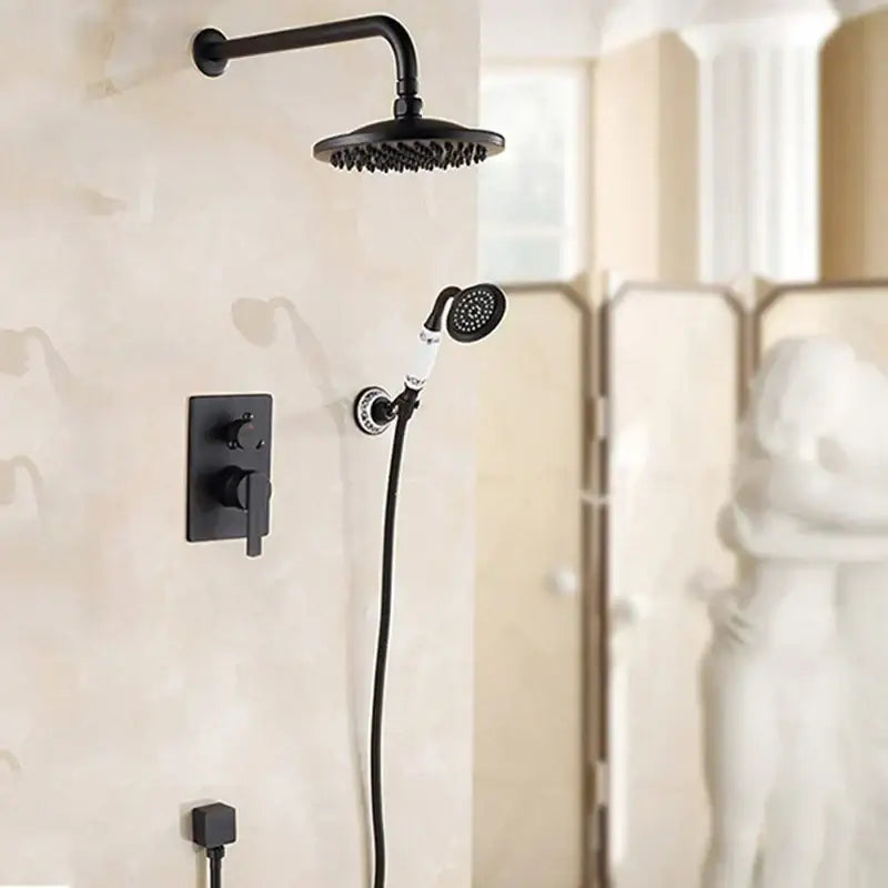 Antique black brass bathroom rain shower system with handheld sprayer