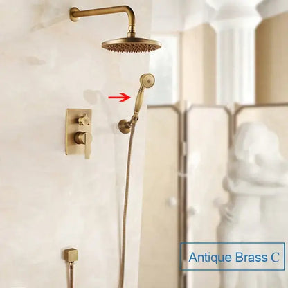 Antique black brass bathroom rain shower system with handheld sprayer