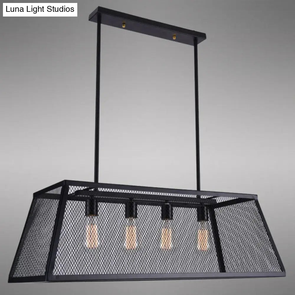DecorBites™ Antique Black Iron Trapezoid Suspension Light with 4 Heads - Restaurant Island Chandelier