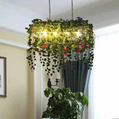 Antique black metal island chandelier dining room floral birdcage light