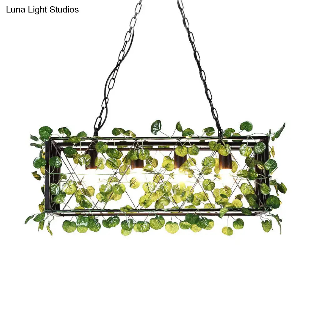 Antique black metal island pendant with greenery for kitchen dining