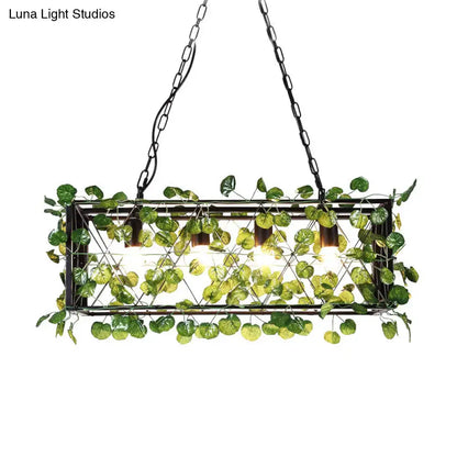Antique black metal island pendant with greenery for kitchen dining