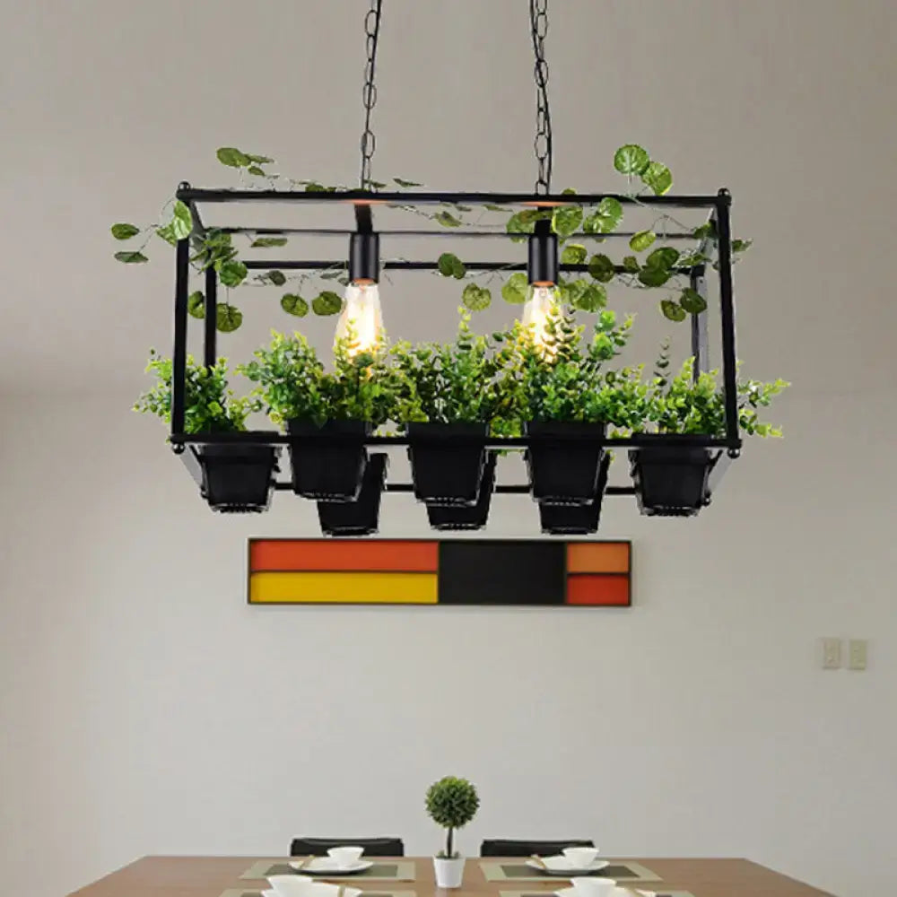 Antique black metal island pendant with planter for dining room