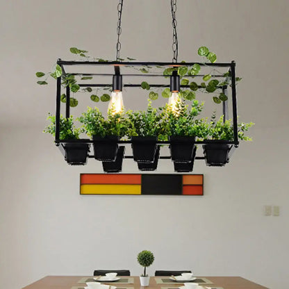 Antique black metal island pendant with planter for dining room