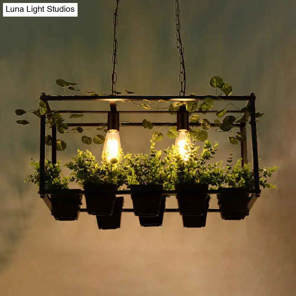 Antique black metal island pendant with planter for dining room