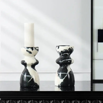 Antique black & white marble candlestick holder dining room decor
