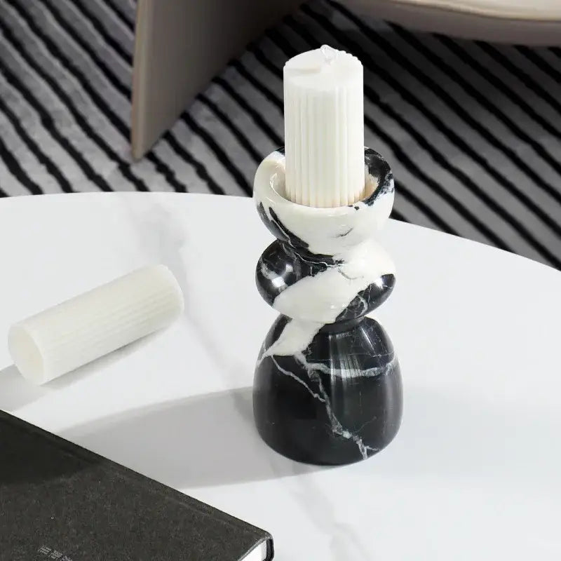 Antique black & white marble candlestick holder dining room decor