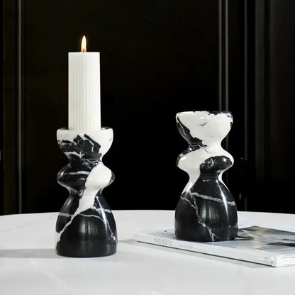 Antique black & white marble candlestick holder dining room decor