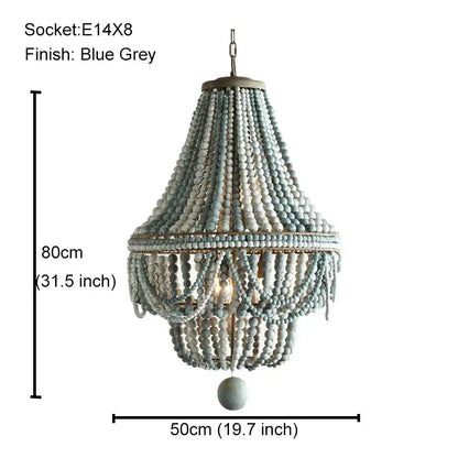 Antique black wood beaded pendant chandelier for dining room
