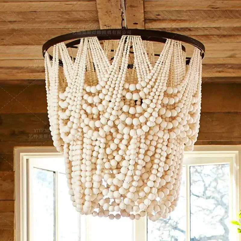 Antique black wood beaded pendant chandelier for dining room