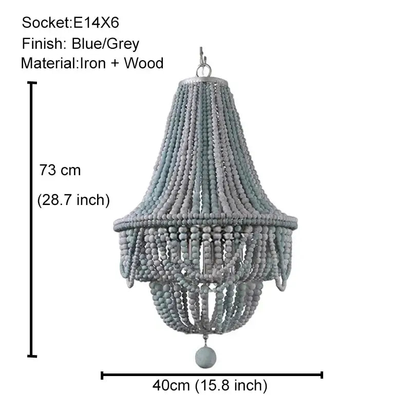 Antique black wood beaded pendant chandelier for dining room