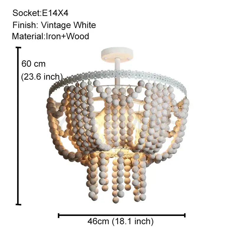 Antique black wood beaded pendant chandelier for dining room