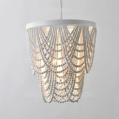 Antique black wood beaded pendant chandelier for dining room