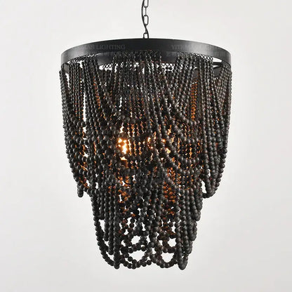 Antique black wood beaded pendant chandelier for dining room