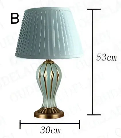 Antique blue ceramic desk lamp bedroom gold accented table light