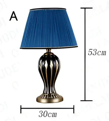 Antique blue ceramic desk lamp bedroom gold accented table light