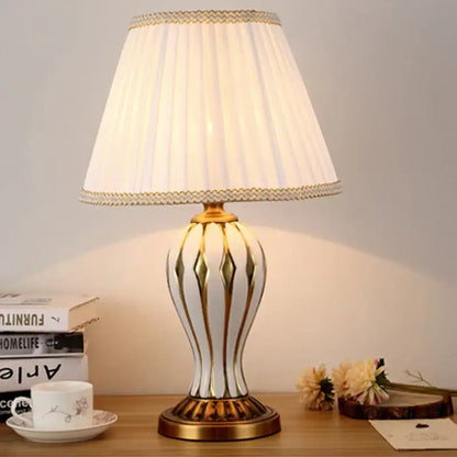 Antique blue ceramic desk lamp bedroom gold accented table light