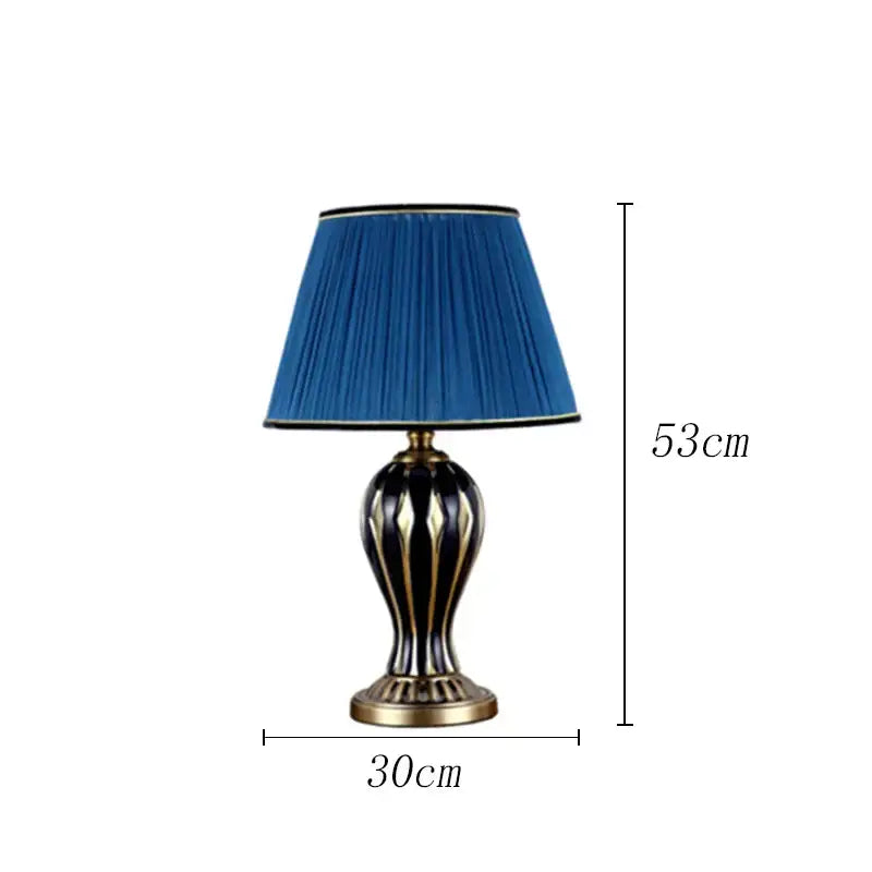 Antique blue ceramic desk lamp bedroom gold accented table light