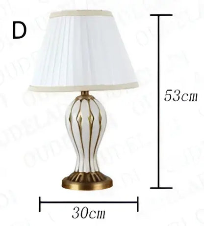 Antique blue ceramic desk lamp bedroom gold accented table light