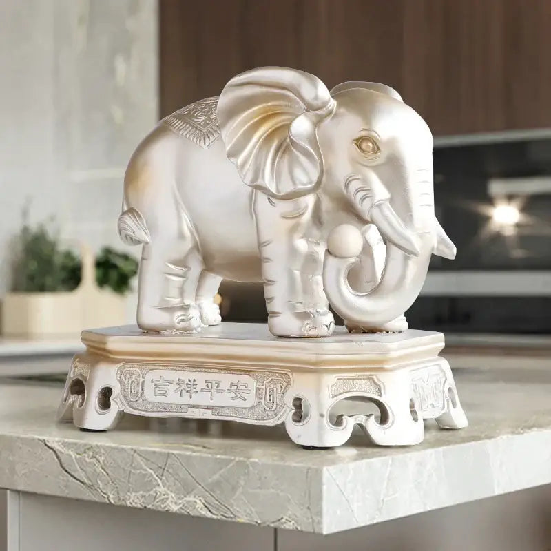 Antique blue elephant couple resin statue for living room decor