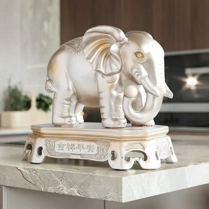 Antique blue elephant couple resin statue for living room decor