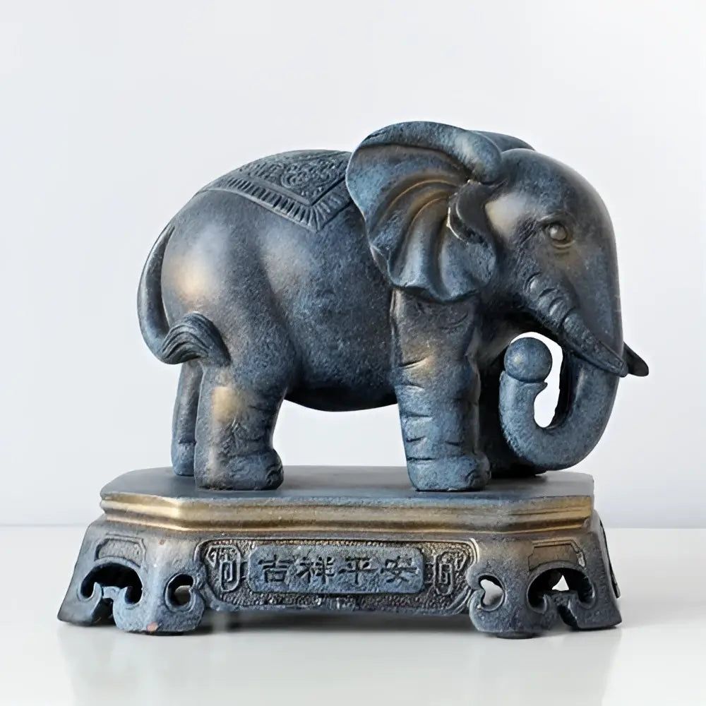 Antique blue elephant couple resin statue for living room decor