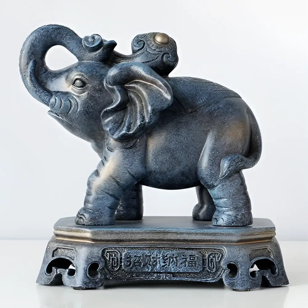 Antique blue elephant couple resin statue for living room decor