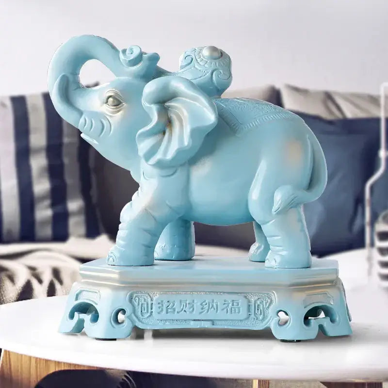 Antique blue elephant couple resin statue for living room decor