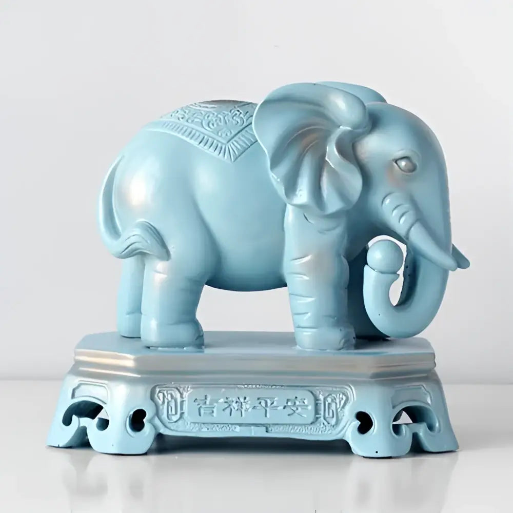 Antique blue elephant couple resin statue for living room decor