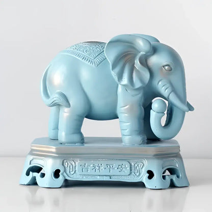 Antique blue elephant couple resin statue for living room decor