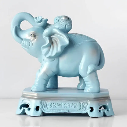 Antique blue elephant couple resin statue for living room decor
