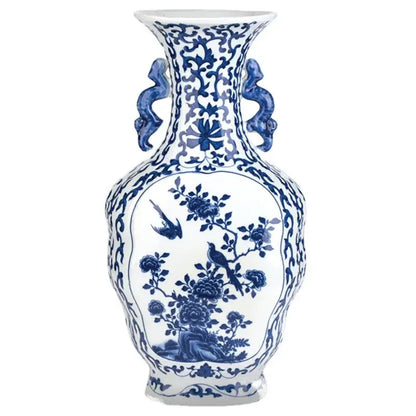 Antique blue white porcelain two ear vase living room decor