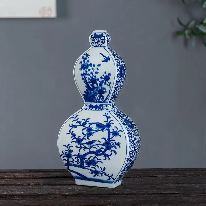 Antique blue white porcelain two ear vase living room decor