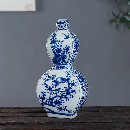 Antique blue white porcelain two ear vase living room decor