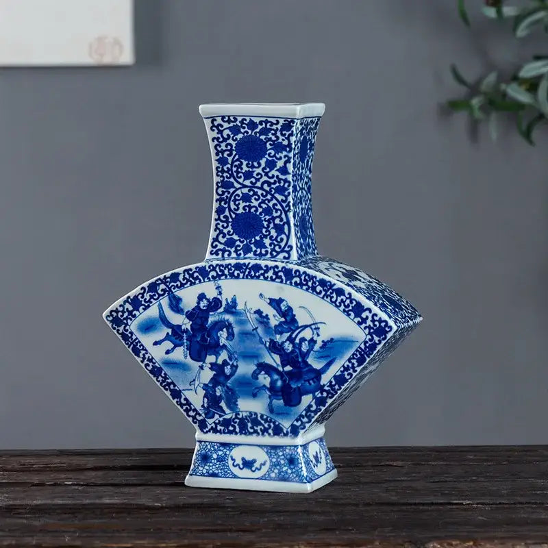 Antique blue white porcelain two ear vase living room decor