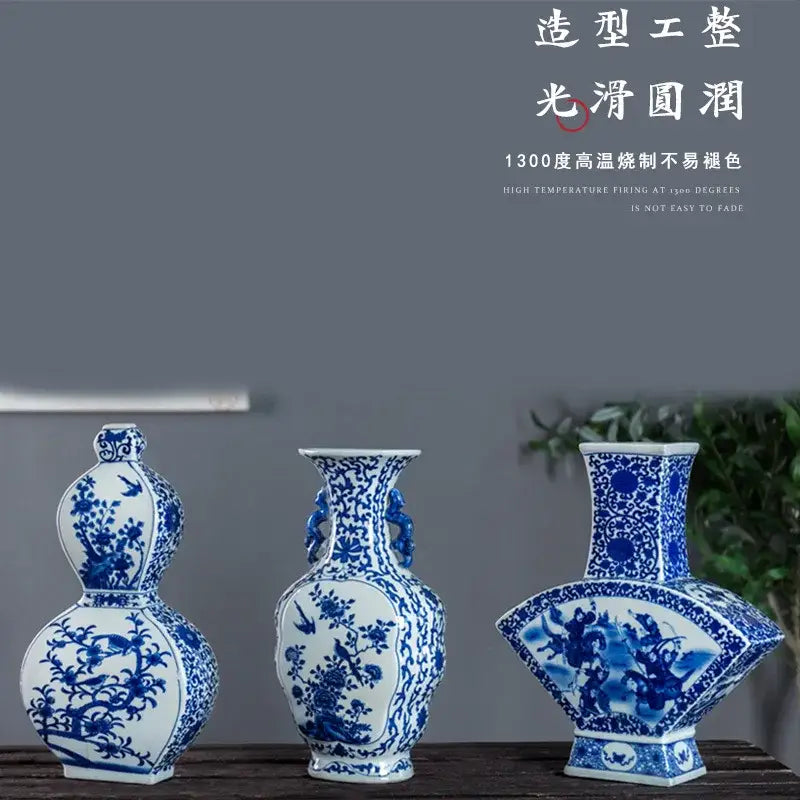 Antique blue white porcelain two ear vase living room decor