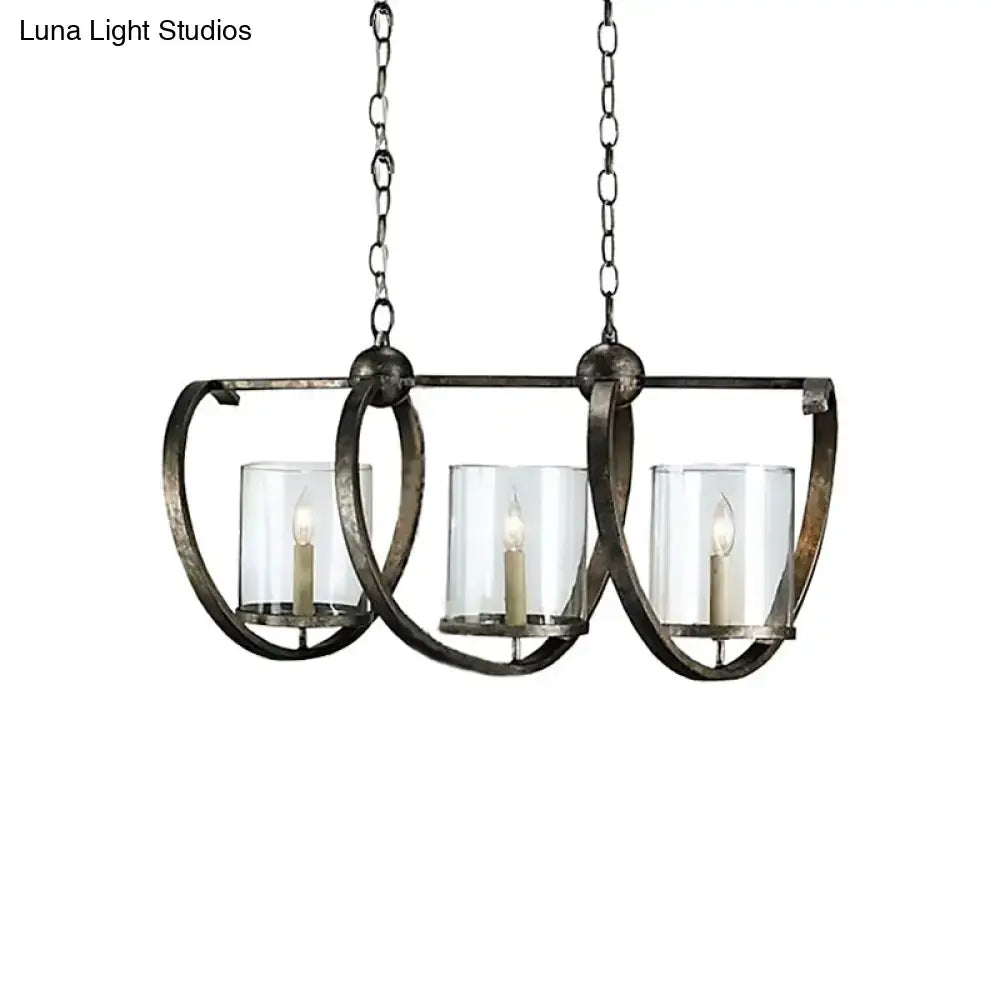 Antique brass & aged silver cylinder chandelier dining room light