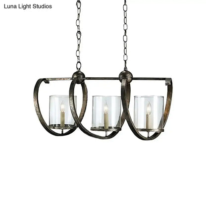 Antique brass & aged silver cylinder chandelier dining room light