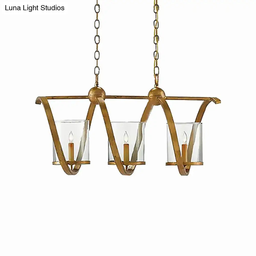 Antique brass & aged silver cylinder chandelier dining room light