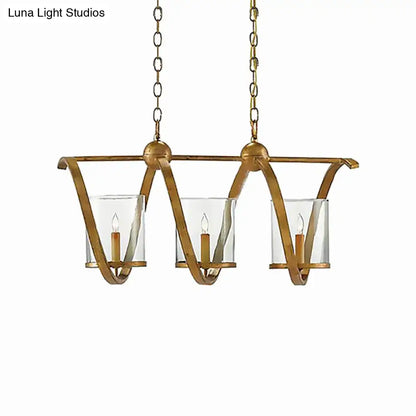 Antique brass & aged silver cylinder chandelier dining room light