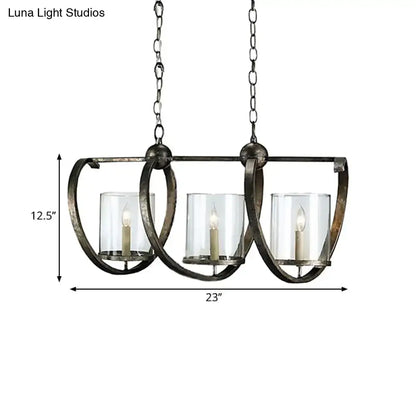 Antique brass & aged silver cylinder chandelier dining room light