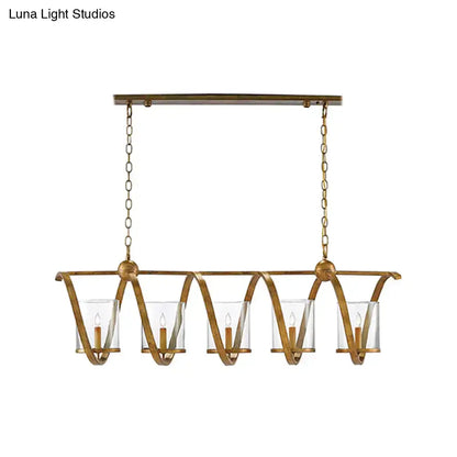 Antique brass & aged silver cylinder chandelier dining room light